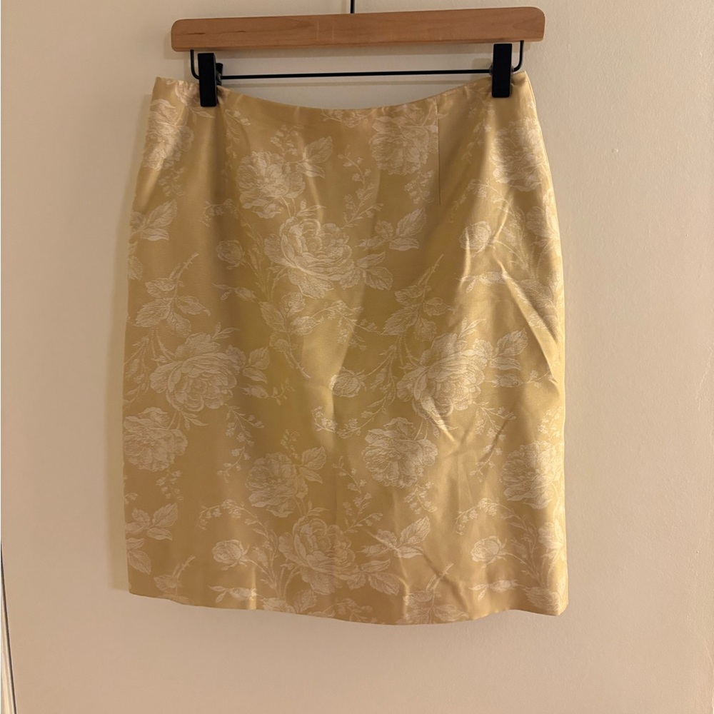 Ann Taylor Yellow Floral Jacquard Pencil Skirt